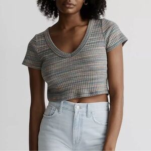 Madewell Ribbed V-Neck Crop Tee in
Space-Dye